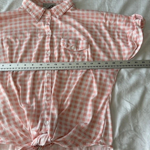 Passport Women's Pink Gingham Short Sleeve Button‎ Up Shirt Medium Hem Tie Beach - Picture 7 of 9